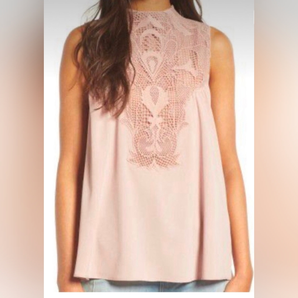 Chelsea 28 Pink Lace High neck Top Blouse | Xsmall